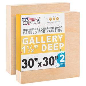 Unfinished Cradled Wood Panels for Painting, 2 Pack of 30x30 inch - Gallery Birch Wooden Canvas Boards 1-1/2" Deep - Mixed-Media Craft, Acrylic, Oil, Encaustic, Paint Pouring