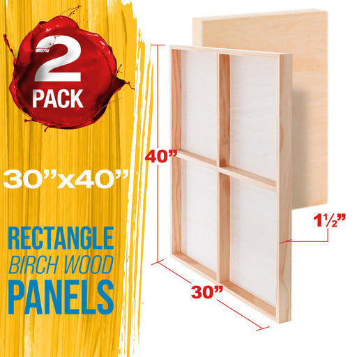 Unfinished Cradled Wood Panels for Painting, 2 Pack of 30x40 inch - Gallery Birch Wooden Canvas Boards 1-1/2" Deep - Mixed-Media Craft, Acrylic, Oil, Encaustic, Paint Pouring