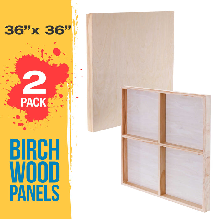 36" x 36" Birch Wood Paint Pouring Panel Boards, Gallery 1-1/2" Deep Cradle (2 Pack) - Artist Depth Wooden Wall Canvases - Painting, Acrylic, Oil