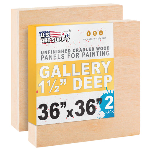 Unfinished Cradled Wood Panels for Painting, 2 Pack of 36x36 inch - Gallery Birch Wooden Canvas Boards 1-1/2" Deep - Mixed-Media Craft, Acrylic, Oil, Encaustic, Paint Pouring