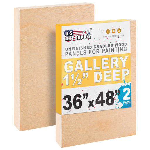 36" x 48" Unfinished Cradled Wood Panels for Painting, Gallery 1-1/2" Deep (2 Pack) - Artist Depth Wooden Wall Canvases - Mixed-Media Craft, Acrylic, Oil, Encaustic, Paint Pouring