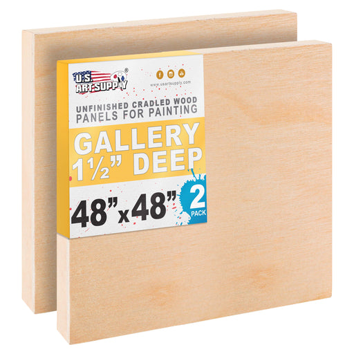 48" x 48" Unfinished Cradled Wood Panels for Painting, Gallery 1-1/2" Deep (2 Pack) - Artist Depth Wooden Wall Canvases - Mixed-Media Craft, Acrylic, Oil, Encaustic, Paint Pouring
