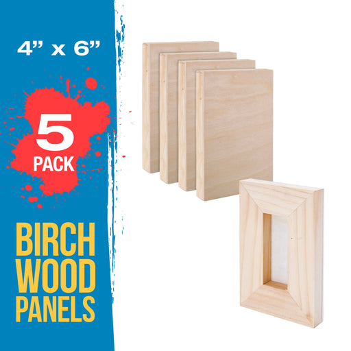 4" x 6" Birch Wood Paint Pouring Panel Boards, Studio 3/4" Deep Cradle (Pack of 5) - Artist Wooden Wall Canvases - Painting Mixed-Media, Acrylic, Oil