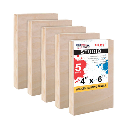 Unfinished Cradled Wood Panels for Painting, 5 Pack of 4x6 inch - Studio Birch Wooden Canvas Boards 3/4" Deep - Mixed-Media Craft, Acrylic, Oil, Encaustic, Paint Pouring Panel Board