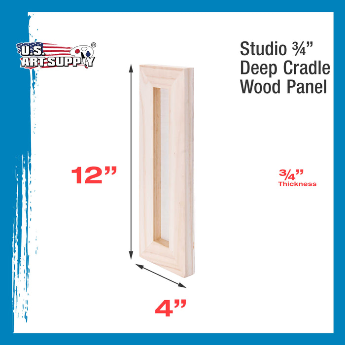 4" x 12" Birch Wood Paint Pouring Panel Boards, Studio 3/4" Deep Cradle (Pack of 4) - Artist Wooden Wall Canvases - Painting Mixed-Media, Acrylic, Oil
