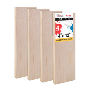 Unfinished Cradled Wood Panels for Painting, 4 Pack of 4x12 inch - Studio Birch Wooden Canvas Boards 3/4" Deep - Mixed-Media Craft, Acrylic, Oil, Encaustic, Paint Pouring Panel Board