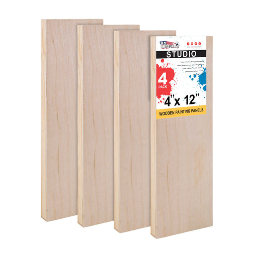 4" x 12" Birch Wood Paint Pouring Panel Boards, Studio 3/4" Deep Cradle (Pack of 4) - Artist Wooden Wall Canvases - Painting Mixed-Media, Acrylic, Oil