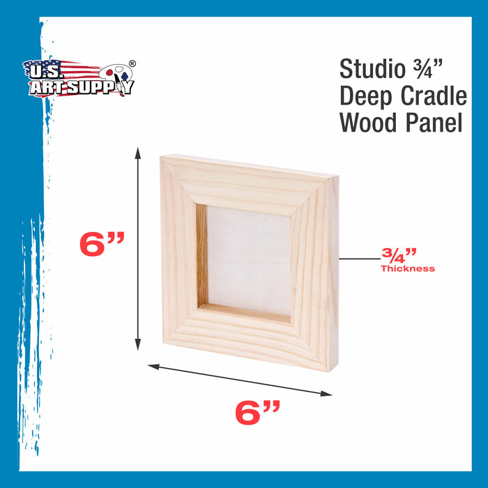 6" x 6" Birch Wood Paint Pouring Panel Boards, Studio 3/4" Deep Cradle (Pack of 5) - Artist Wooden Wall Canvases - Painting Mixed-Media, Acrylic, Oil
