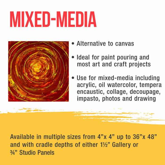 Unfinished Cradled Wood Panels for Painting, 5 Pack of 6x6 inch - Studio Birch Wooden Canvas Boards 3/4" Deep - Mixed-Media Craft, Acrylic, Oil, Encaustic, Paint Pouring Panel Board