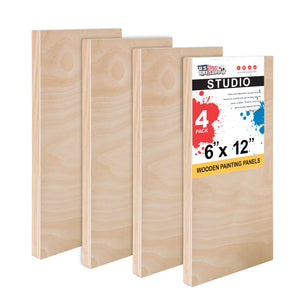 Unfinished Cradled Wood Panels for Painting, 4 Pack of 6x12 inch - Studio Birch Wooden Canvas Boards 3/4" Deep - Mixed-Media Craft, Acrylic, Oil, Encaustic, Paint Pouring Panel Board