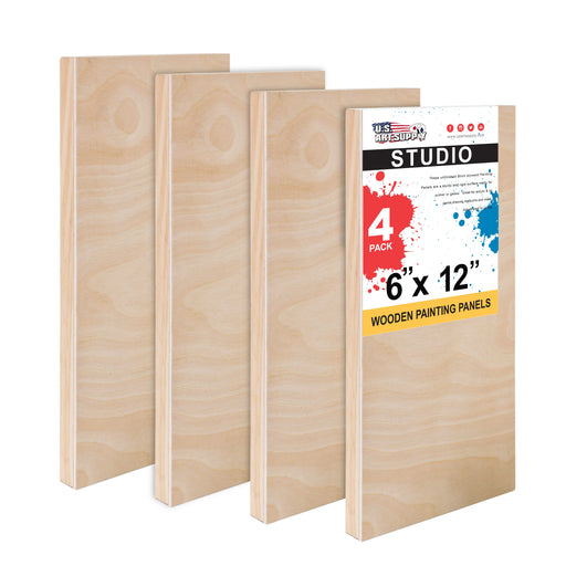 6" x 12" Birch Wood Paint Pouring Panel Boards, Studio 3/4" Deep Cradle (Pack of 4) - Artist Wooden Wall Canvases - Painting Mixed-Media, Acrylic