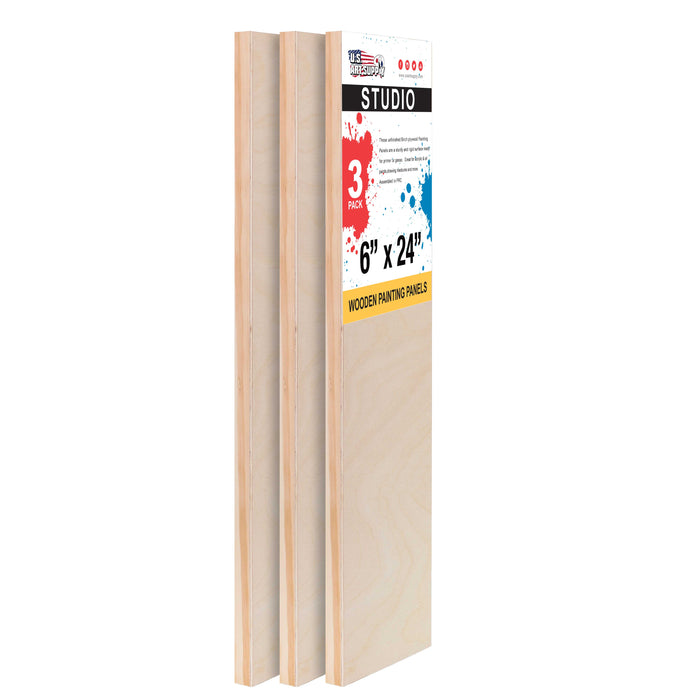 6" x 24" Birch Wood Paint Pouring Panel Boards, Studio 3/4" Deep Cradle (Pack of 3) - Artist Wooden Wall Canvases - Painting, Acrylic, Oil