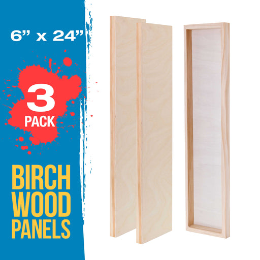 6" x 24" Birch Wood Paint Pouring Panel Boards, Studio 3/4" Deep Cradle (Pack of 3) - Artist Wooden Wall Canvases - Painting, Acrylic, Oil