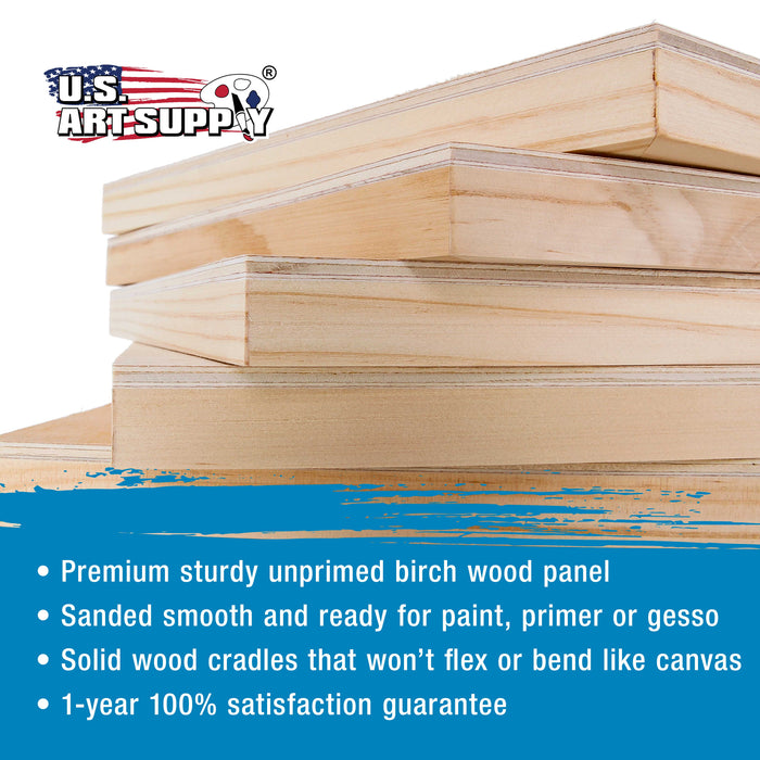 8" x 10" Birch Wood Paint Pouring Panel Boards, Studio 3/4" Deep Cradle (Pack of 5) - Artist Wooden Wall Canvases - Painting Mixed-Media, Acrylic, Oil