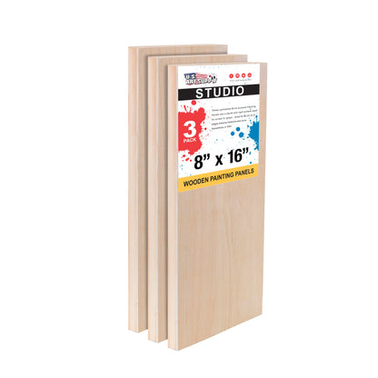 Unfinished Cradled Wood Panels for Painting, 3 Pack of 8x16 inch - Studio Birch Wooden Canvas Boards 3/4" Deep - Mixed-Media Craft, Acrylic, Oil, Encaustic, Paint Pouring Panel Board