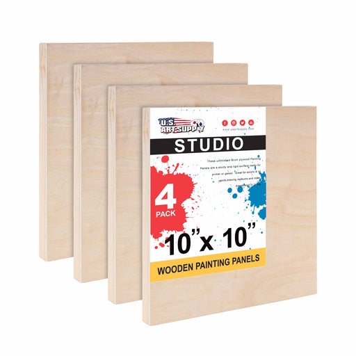 10" x 10" Birch Wood Paint Pouring Panel Boards, Studio 3/4" Deep Cradle (Pack of 4) - Artist Wooden Wall Canvases - Painting Mixed-Media, Acrylic