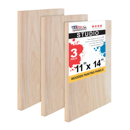 Unfinished Cradled Wood Panels for Painting, 3 Pack of 11x14 inch - Studio Birch Wooden Canvas Boards 3/4" Deep - Mixed-Media Craft, Acrylic, Oil, Encaustic, Paint Pouring Panel Board