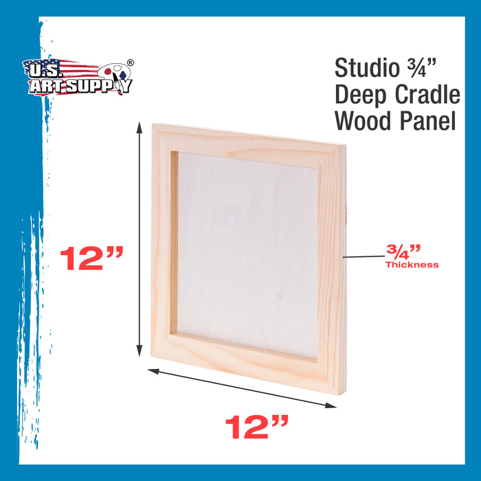 12" x 12" Birch Wood Paint Pouring Panel Boards, Studio 3/4" Deep Cradle (Pack of 3) - Artist Wooden Wall Canvases - Painting Mixed-Media, Acrylic