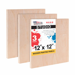 Unfinished Cradled Wood Panels for Painting, 3 Pack of 12x12 inch - Studio Birch Wooden Canvas Boards 3/4" Deep - Mixed-Media Craft, Acrylic, Oil, Encaustic, Paint Pouring Panel Board