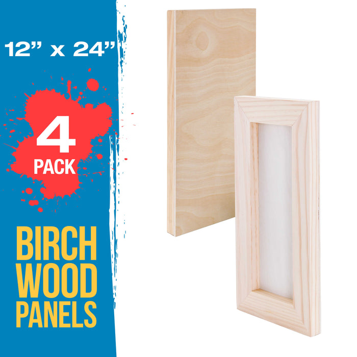Unfinished Cradled Wood Panels for Painting, 2 Pack of 12x24 inch - Studio Birch Wooden Canvas Boards 3/4" Deep - Mixed-Media Craft, Acrylic, Oil, Encaustic, Paint Pouring Panel Board