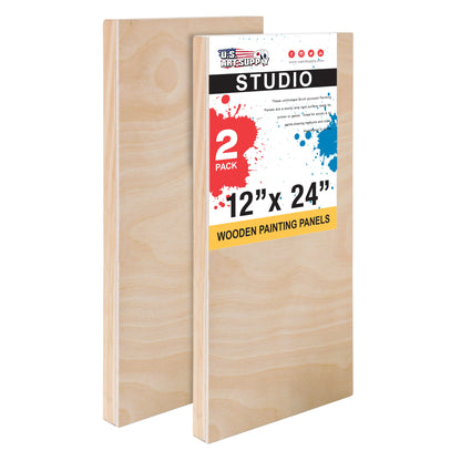 Unfinished Cradled Wood Panels for Painting, 2 Pack of 12x24 inch - Studio Birch Wooden Canvas Boards 3/4" Deep - Mixed-Media Craft, Acrylic, Oil, Encaustic, Paint Pouring Panel Board