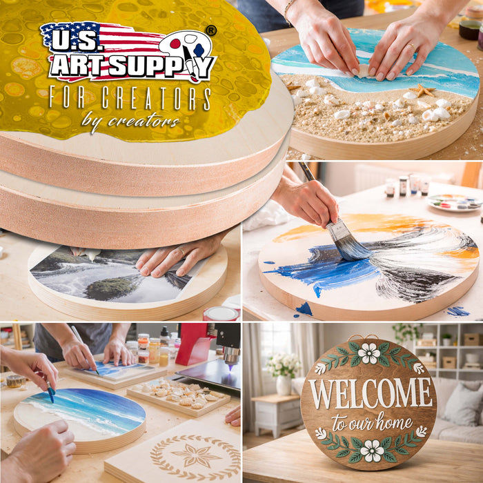 12" Round Unfinished Cradled Wood Panels for Painting, Studio 3/4" Deep (3 Pack) - Artist Depth Wooden Wall Canvases - Mixed-Media Craft, Acrylic, Oil, Encaustic, Paint Pouring