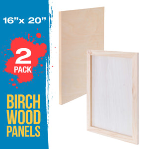Unfinished Cradled Wood Panels for Painting, 2 Pack of 16x20 inch - Studio Birch Wooden Canvas Boards 3/4" Deep - Mixed-Media Craft, Acrylic, Oil, Encaustic, Paint Pouring Panel Board