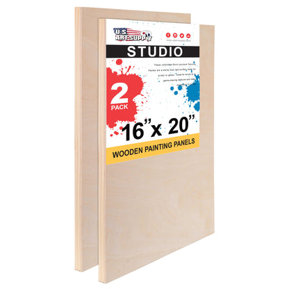 Unfinished Cradled Wood Panels for Painting, 2 Pack of 16x20 inch - Studio Birch Wooden Canvas Boards 3/4" Deep - Mixed-Media Craft, Acrylic, Oil, Encaustic, Paint Pouring Panel Board