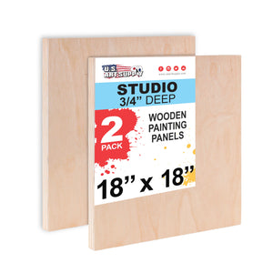 Unfinished Cradled Wood Panels for Painting, 2 Pack of 18x18 inch - Studio Birch Wooden Canvas Boards 3/4" Deep - Mixed-Media Craft, Acrylic, Oil, Encaustic, Paint Pouring Panel Board