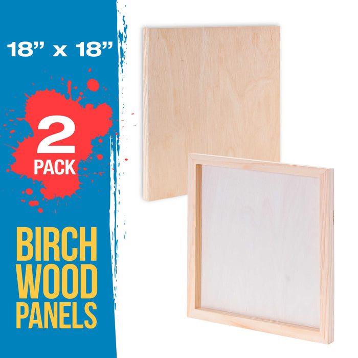 18" x 18" Birch Wood Paint Pouring Panel Boards, Studio 3/4" Deep Cradle (Pack of 2) - Artist Wooden Wall Canvases - Painting Mixed-Media, Acrylic