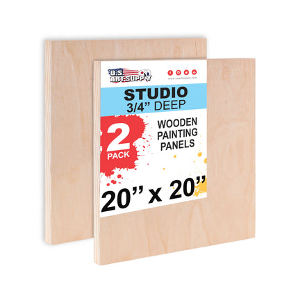 Unfinished Cradled Wood Panels for Painting, 2 Pack of 20x20 inch - Studio Birch Wooden Canvas Boards 3/4" Deep - Mixed-Media Craft, Acrylic, Oil, Encaustic, Paint Pouring Panel Board