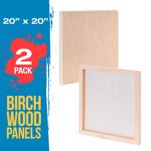 20" x 20" Birch Wood Paint Pouring Panel Boards, Studio 3/4" Deep Cradle (Pack of 2) - Artist Wooden Wall Canvases - Painting, Acrylic, Oil