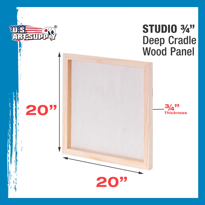 20" x 20" Birch Wood Paint Pouring Panel Boards, Studio 3/4" Deep Cradle (Pack of 2) - Artist Wooden Wall Canvases - Painting, Acrylic, Oil