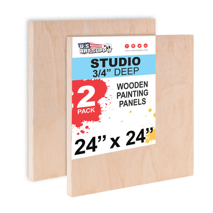 Unfinished Cradled Wood Panels for Painting, 2 Pack of 24x24 inch - Studio Birch Wooden Canvas Boards 3/4" Deep - Mixed-Media Craft, Acrylic, Oil, Encaustic, Paint Pouring Panel Board
