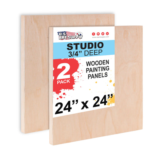 24" x 24" Birch Wood Paint Pouring Panel Boards, Studio 3/4" Deep Cradle (Pack of 2) - Artist Wooden Wall Canvases - Painting Mixed-Media, Acrylic