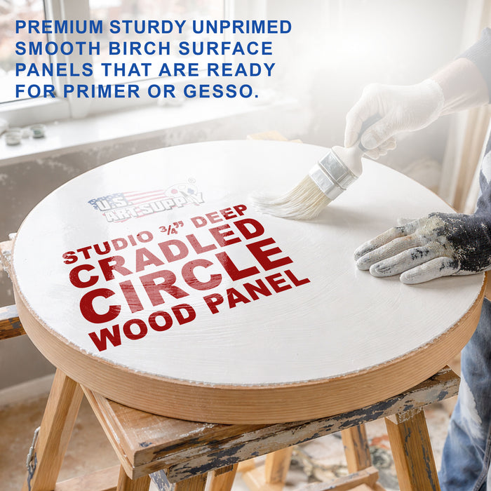 6" Round Unfinished Cradled Wood Panels for Painting, Studio 3/4" Deep (4 Pack) - Artist Depth Wooden Wall Canvases - Mixed-Media Craft, Acrylic, Oil, Encaustic, Paint Pouring