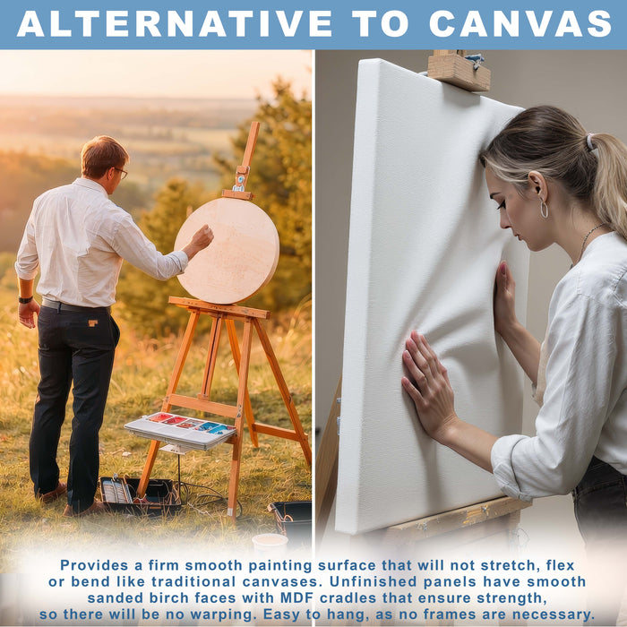 8" Round Unfinished Cradled Wood Panels for Painting, Studio 3/4" Deep (3 Pack) - Artist Depth Wooden Wall Canvases - Mixed-Media Craft, Acrylic, Oil, Encaustic, Paint Pouring