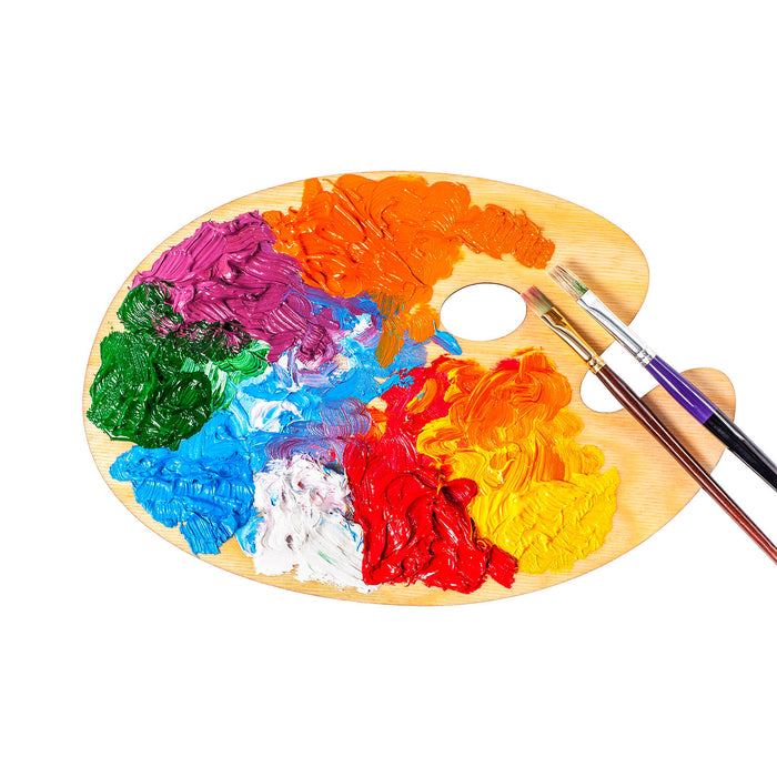 8" x 12" Large Wooden Oval-Shaped Artist Painting Palette with Thumb Hole, Wood Paint Mixing Tray, Acrylic, Oil, Watercolor - Students