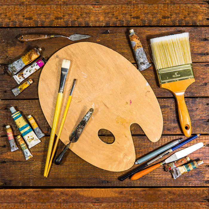 8" x 12" Large Wooden Oval-Shaped Artist Painting Palette with Thumb Hole, Wood Paint Mixing Tray, Acrylic, Oil, Watercolor - Students