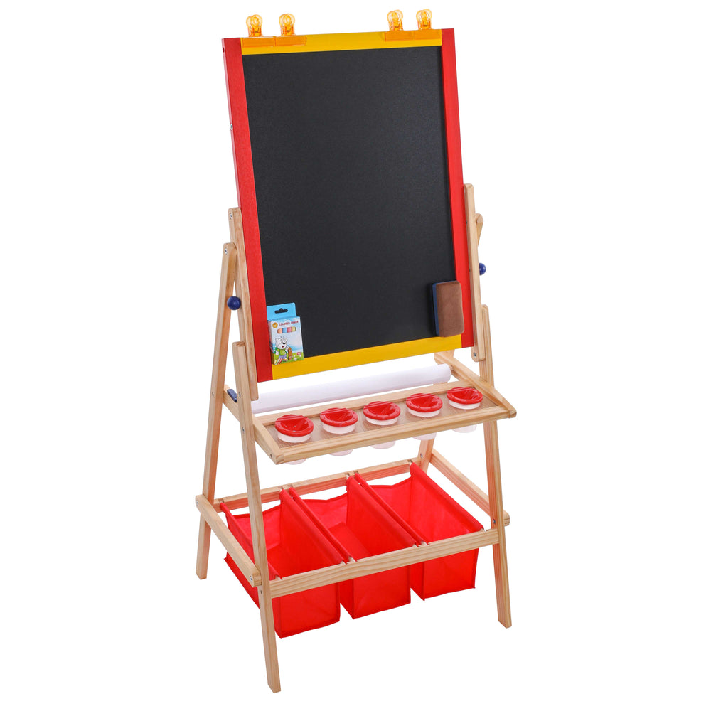 US Art Supply Flip-Over Children's Paint & Drawing Artist Easel with Chalkboard & Dry Erase Board, 3 Large Storage Bins