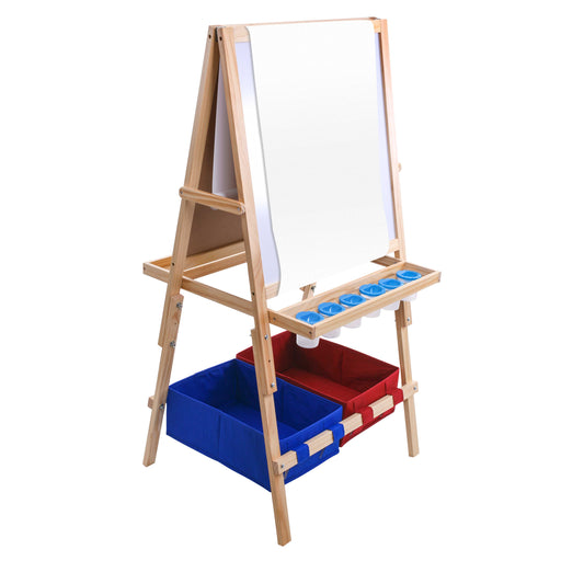 Children's Cardiff Double-Sided Art Activity Easel with Chalkboard, Dry Erase Board, Paper Roll, 6 No-Spill Cups, 2 Storage Bins, 2 Trays - Kids Paint
