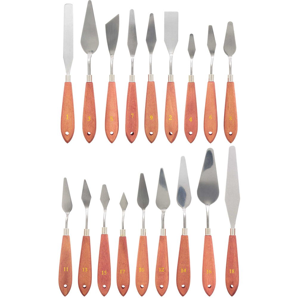 U.S. Art Supply 18-Piece Stainless Steel Palette Knife Set - Spatula Painting Knives to Mix, Spread, Apply Oil & Acrylic Paint on Canvases, Cake Icing