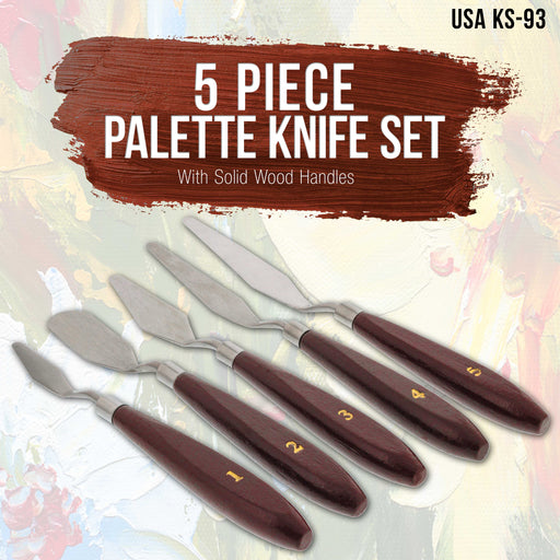 U.S. Art Supply 5-Piece Stainless Steel Palette Knife Set - Spatula Painting Knives to Mix, Spread, Apply Oil & Acrylic Paint on Canvases, Cake Icing