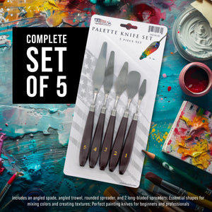 5-Piece Stainless Steel Palette Knife Set for Acrylic Painting - Paint Spatula Tools for Oil, Canvas Art - Painting Knives for Mixing, Texturing - Pallet Knives for Art & Cake