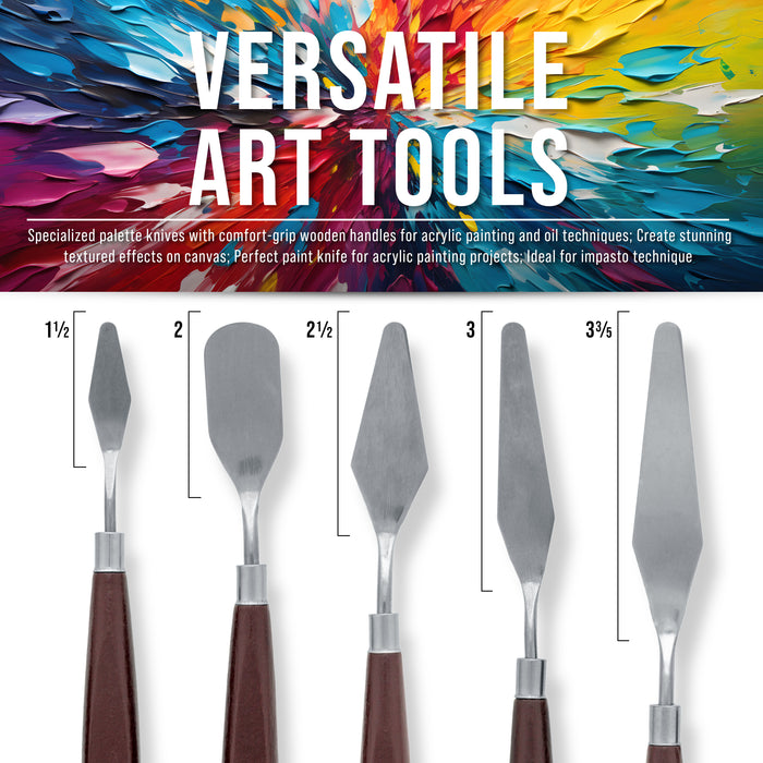 5-Piece Stainless Steel Palette Knife Set for Acrylic Painting - Paint Spatula Tools for Oil, Canvas Art - Painting Knives for Mixing, Texturing - Pallet Knives for Art & Cake