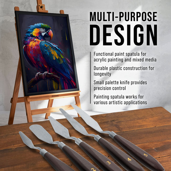 5-Piece Stainless Steel Palette Knife Set for Acrylic Painting - Paint Spatula Tools for Oil, Canvas Art - Painting Knives for Mixing, Texturing - Pallet Knives for Art & Cake