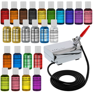 U.S. Cake Supply Complete Cake Airbrush Decorating Kit with 24 Vibrant Food Colors - Air Brush for Cake Decoration, Cupcakes, Cookies & Desserts