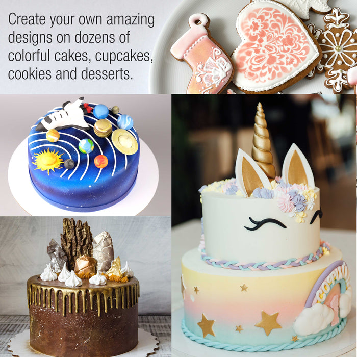 U.S. Cake Supply Complete Cake Airbrush Decorating Kit with 24 Vibrant Food Colors - Air Brush for Cake Decoration, Cupcakes, Cookies & Desserts