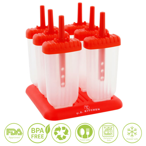 U.S. Kitchen Supply® Jumbo Set of 18 Classic Ice Pop Molds - Sets of 6 Red, 6 White & 6 Blue