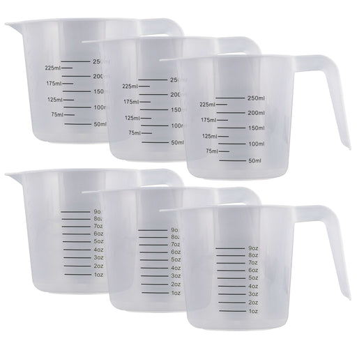 U.S. Kitchen Supply® - 8 oz (250 ml) Plastic Graduated Measuring Cups with Pitcher Handles (Pack of 6), 1 Cup Capacity, Ounce, ML Markings, Measure Mix